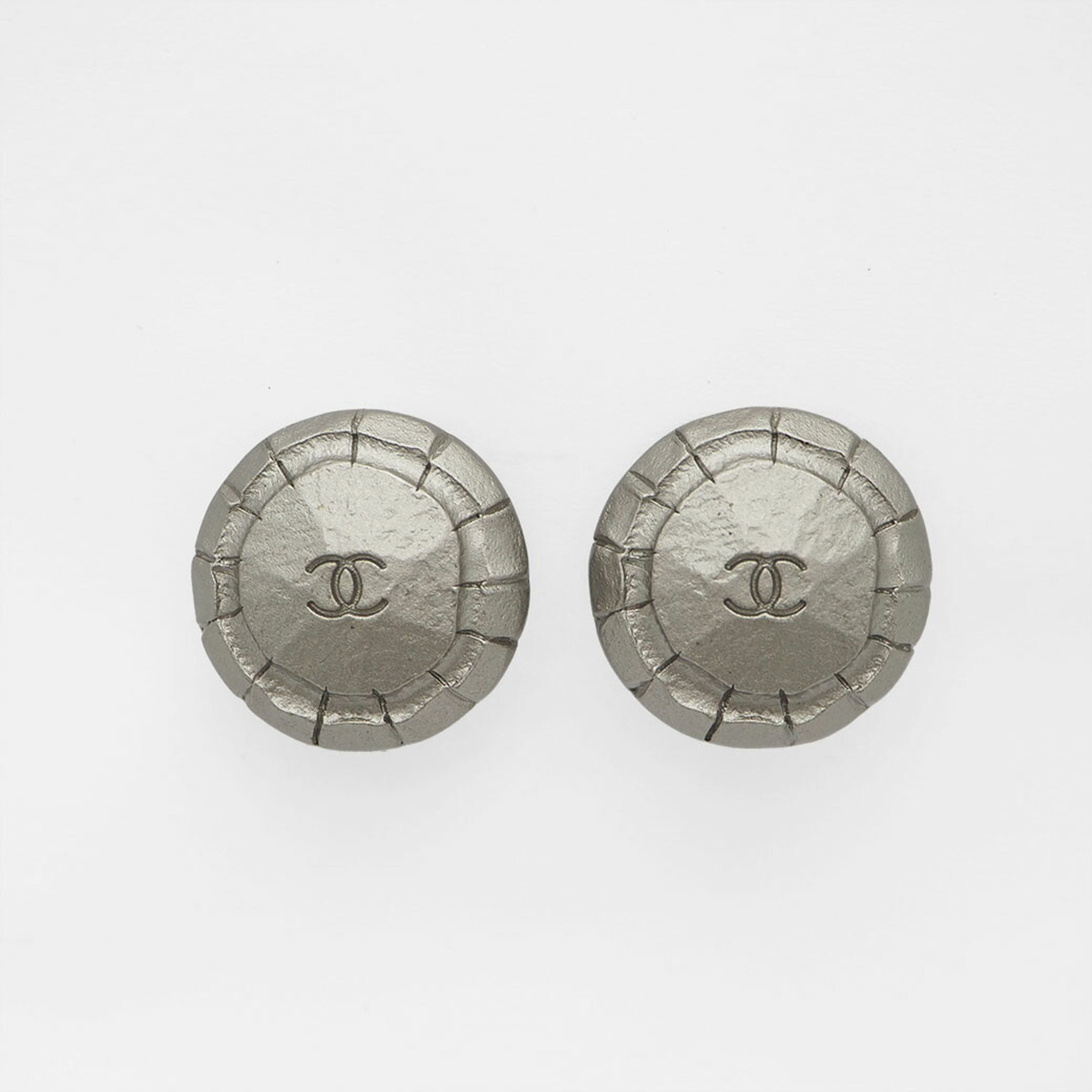Chanel 99a Vintage Round Coco Earrings Silver Matte